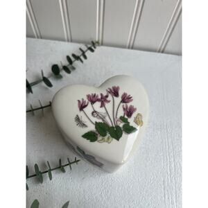 Portmeirion Botanic Garden Heart-Shaped Trinket Box | Purple Flowers Butterfly